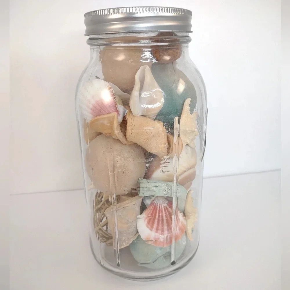 Seashell Jar Artisian Starfish Beachy Tones Coastal Aesthetic - Picture 3 of 12